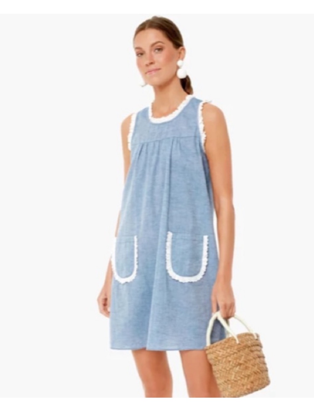 Tuckernuck Blue Chambray Lotte Dress with White Eyelet SzXS
